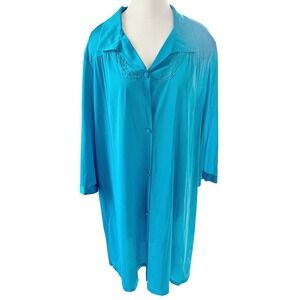 Vanity Fair Vintage Turquoise Blue Button Front Robe Nightgown L/42 Lace Trim